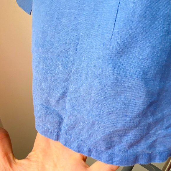 🍂 Tristan & Iseult 100% Linen Blue 3/4 Sleeve Boxy Button-Down Shirt - Picture 4 of 4